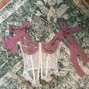 Lace Corset with Pink Ribbon Straps